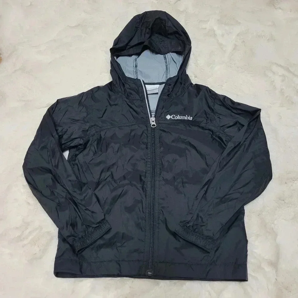 Columbia Unisex Youth Kids Sz XS (6-7) Black Hooded Windbreaker Raincoat